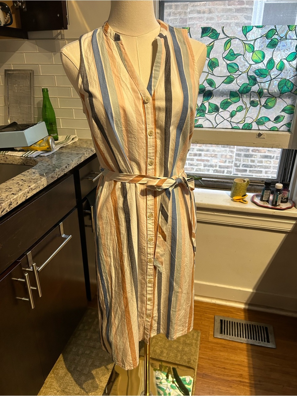 a new day Striped Sleeveless Midi Dress in Blue, Cream & Tan